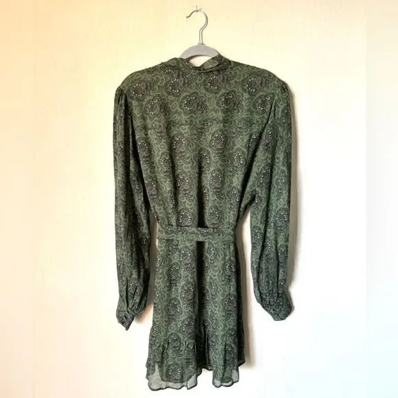 Paige Vittoria Mini Multi Green Dress Long Sleeve Army Size XL - Picture 13 of 17